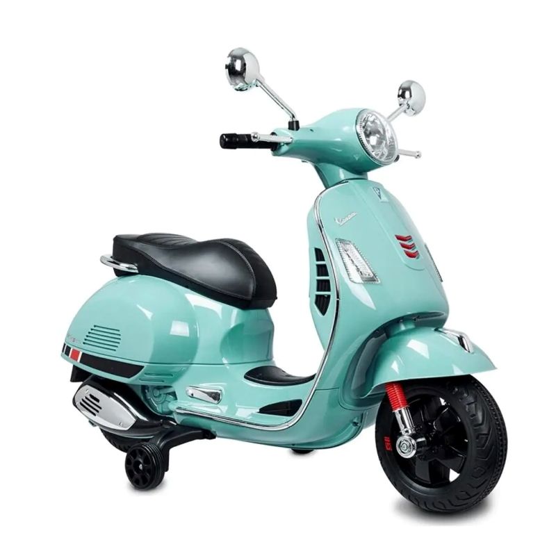 Factual Toys - Vespa Kids Power Riding Scooty With Side Support Wheels - 12V - Blue