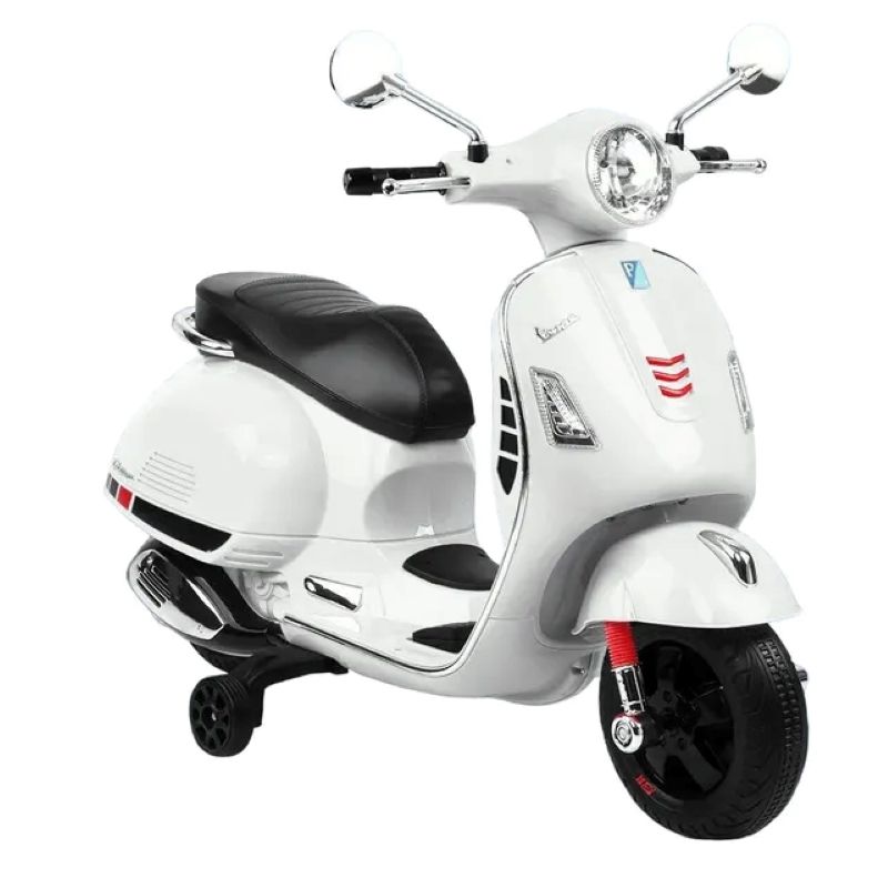 Factual Toys - Vespa Kids Power Riding Motorbike With Side Support Wheels Scooty - 12V - White