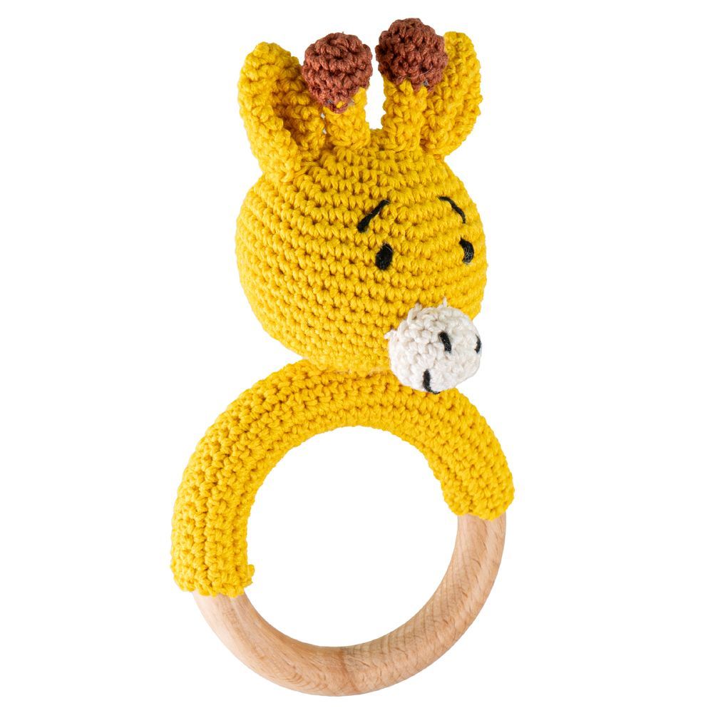 Moon - Handcrafted Crochet Ring Rattle Toy - Giraffe