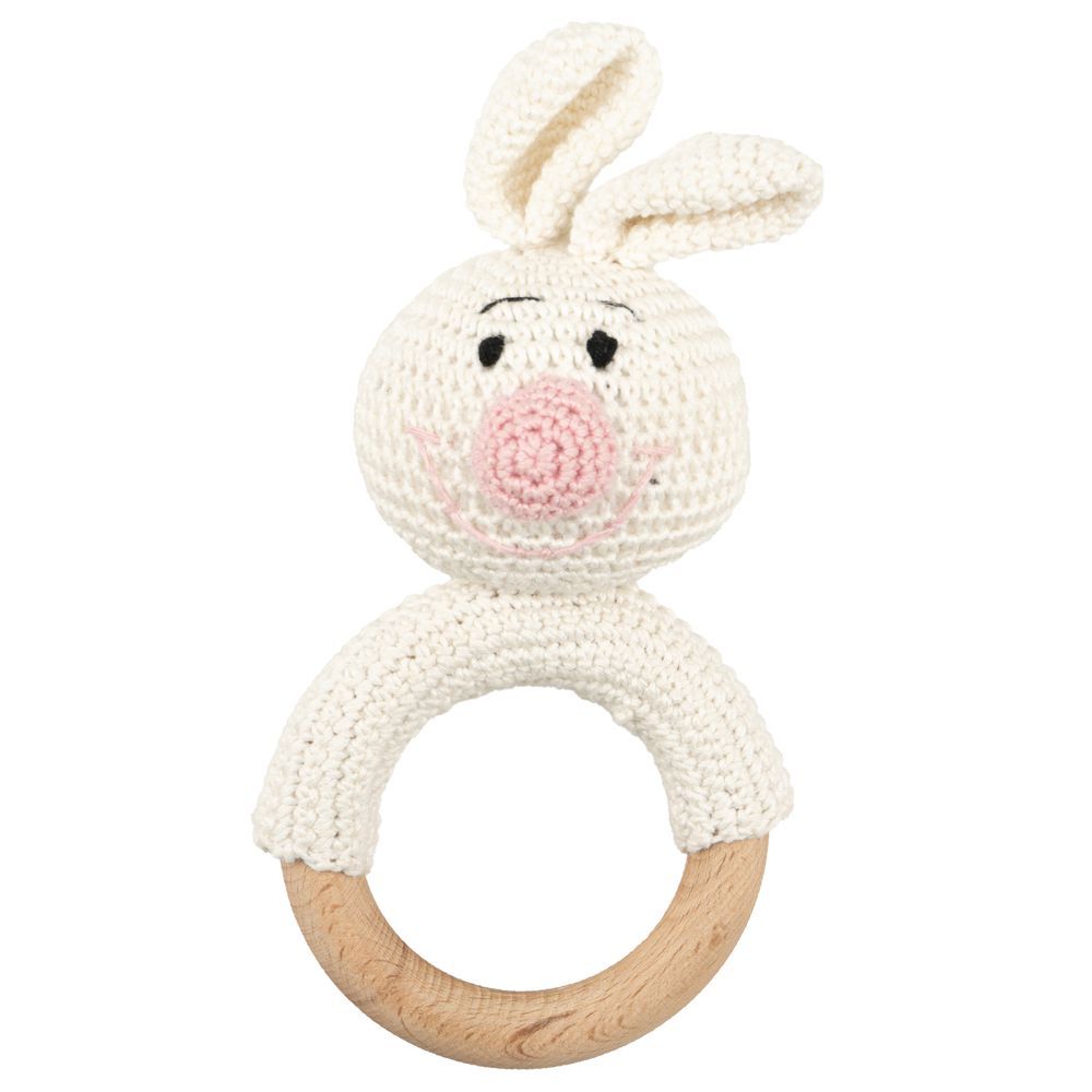Moon - Handcrafted Crochet Ring Rattle Toy - Bunny