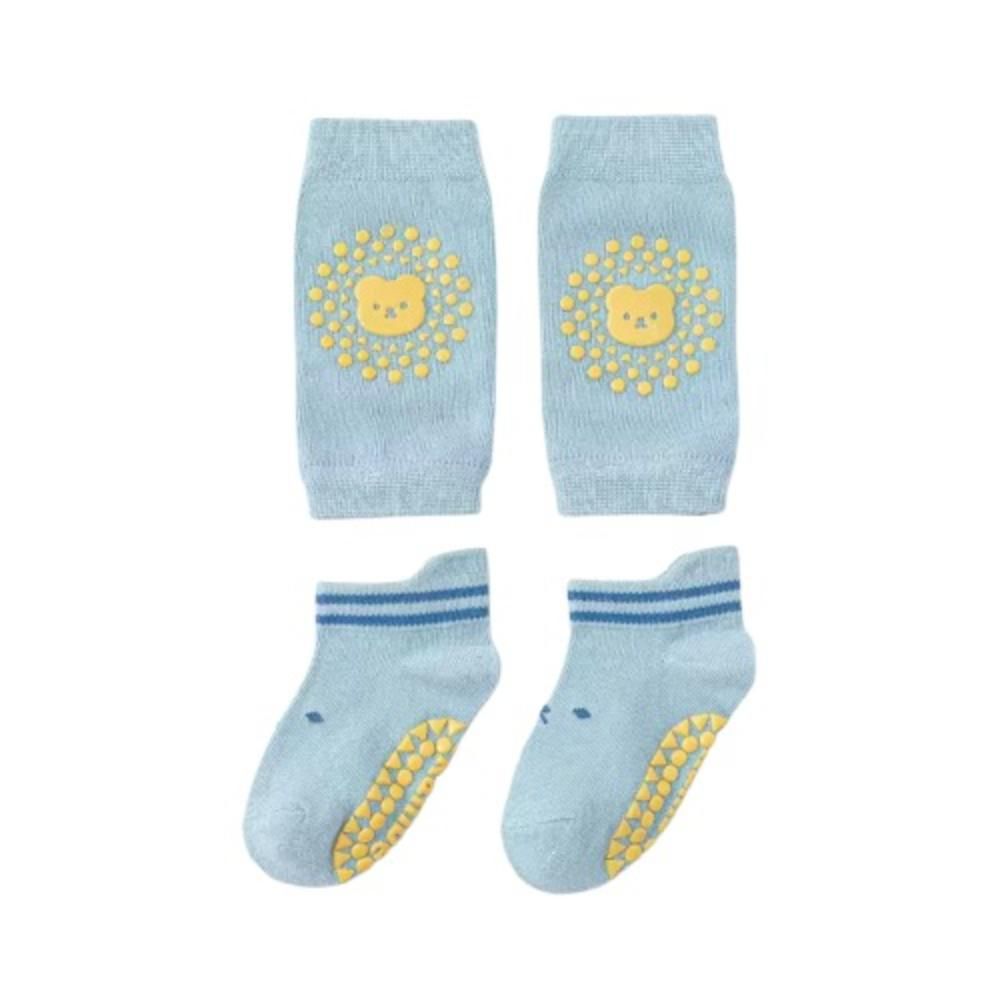 Pikkaboo - Soft Crawl Baby Crawling Set - Greyish Blue - 4 Pcs