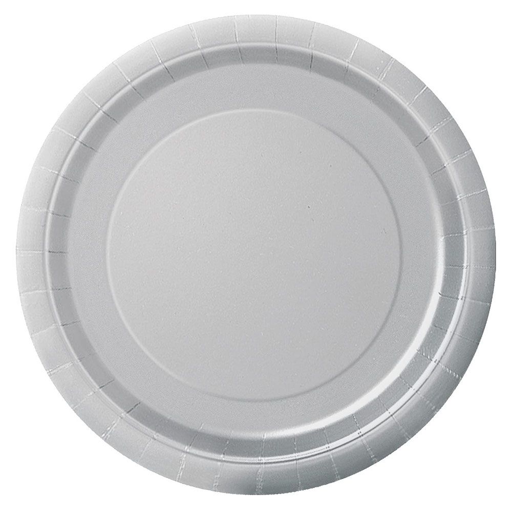 Unique - Round Party Plate - Silver - 23 cm - Pack of 8