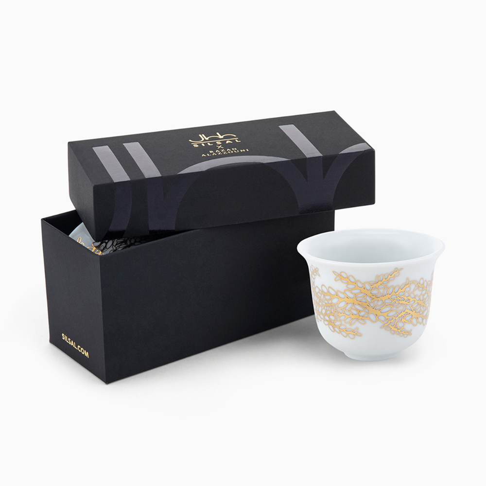 Silsal - Razan Alazzouni Tamrah Arabic Coffee Cups 2Pcs - Golden Stems