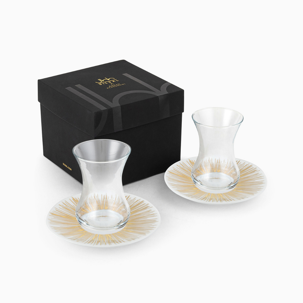 Silsal - Razan Alazzouni Tamrah Istikanah & Saucer 2Pcs - Golden Stripes