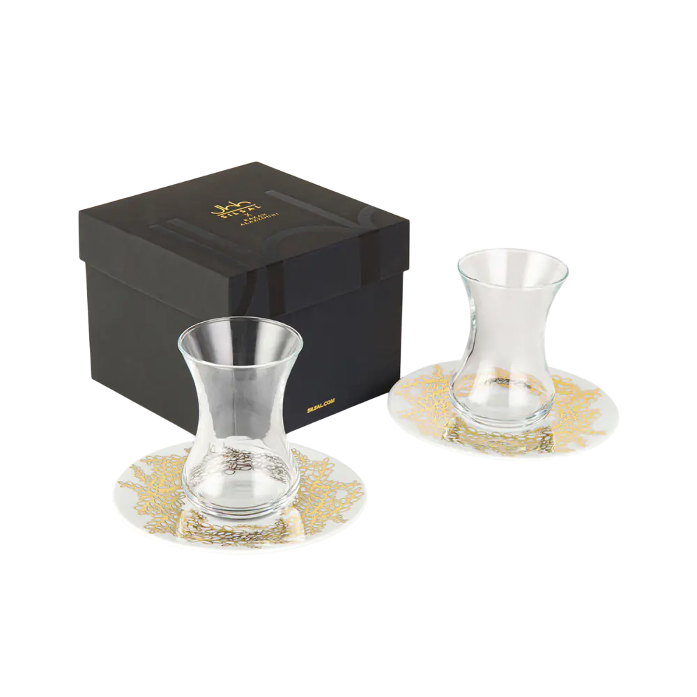 Silsal - Razan Alazzouni Tamrah Istikanah & Saucer 2Pcs - Golden Stems
