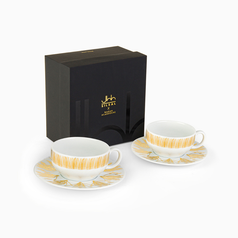 Silsal - Razan Alazzouni Tamrah Porcelain Teacups & Saucers 2Pcs
