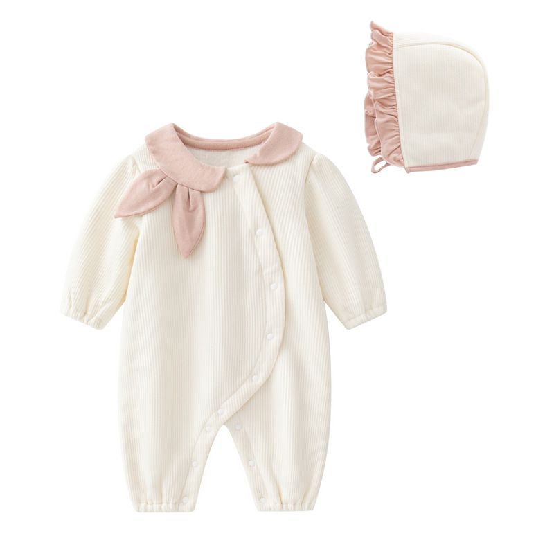 Sugar Rush - Solid Regular Baby Romper With Cap - White