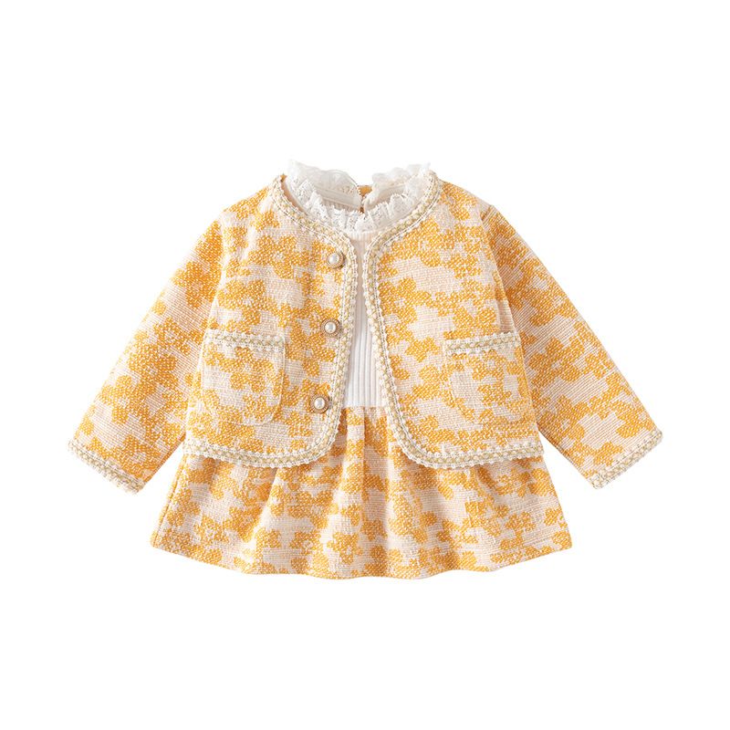 Sugar Rush - 2pc-Set - Girl's Appliqued Regular Dress With Jacket - Beige