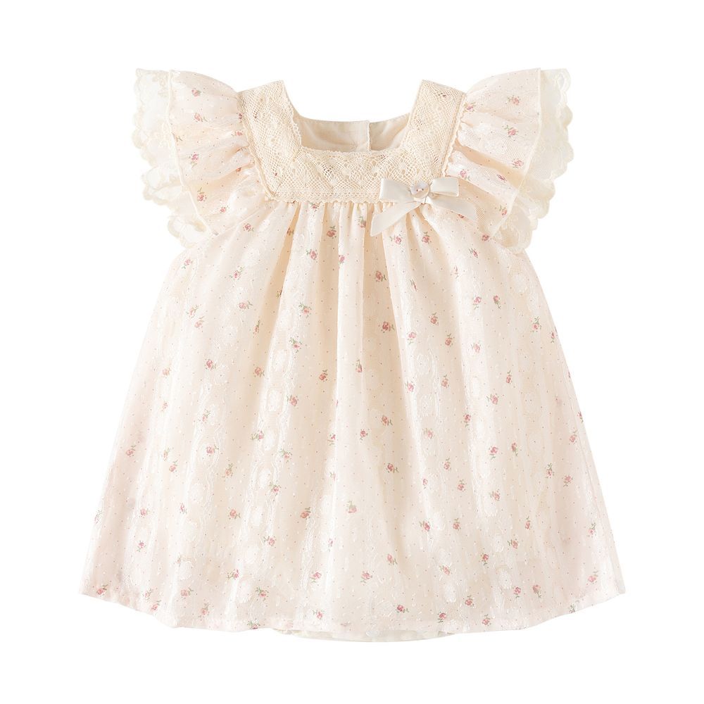 Sugar Rush - Laced Regular Square-neck Cap Sleeves Casual Dress - Pink