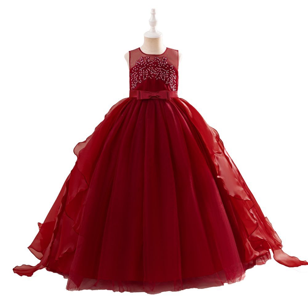 Sugar Rush - Girl's Embellished Regular Sleeveless Party Dress - Red