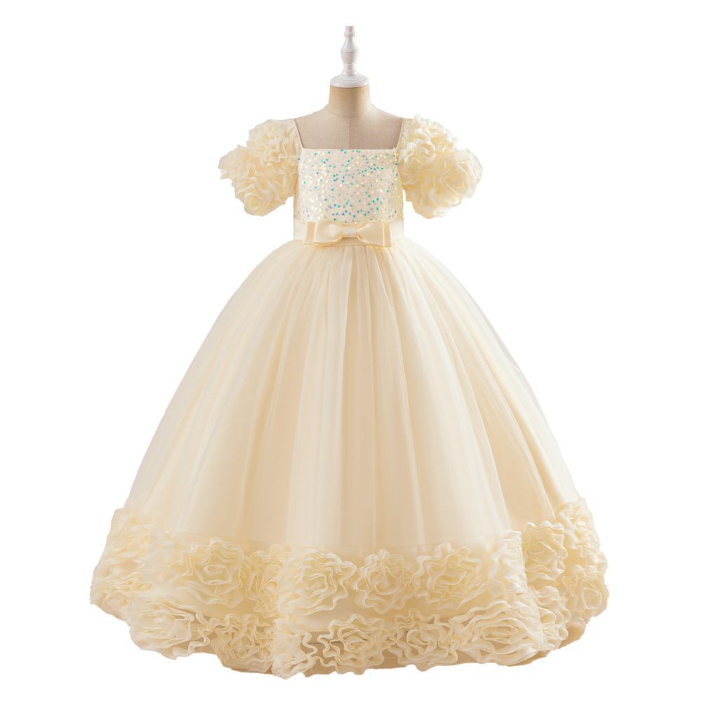 Sugar Rush - Girl's Embellished Square Neck Party Dress - Champagne