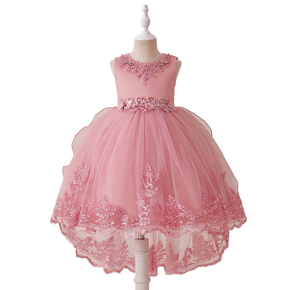 Sugar Rush - Girl's Embellished Regular Sleeveless Dress - Pink