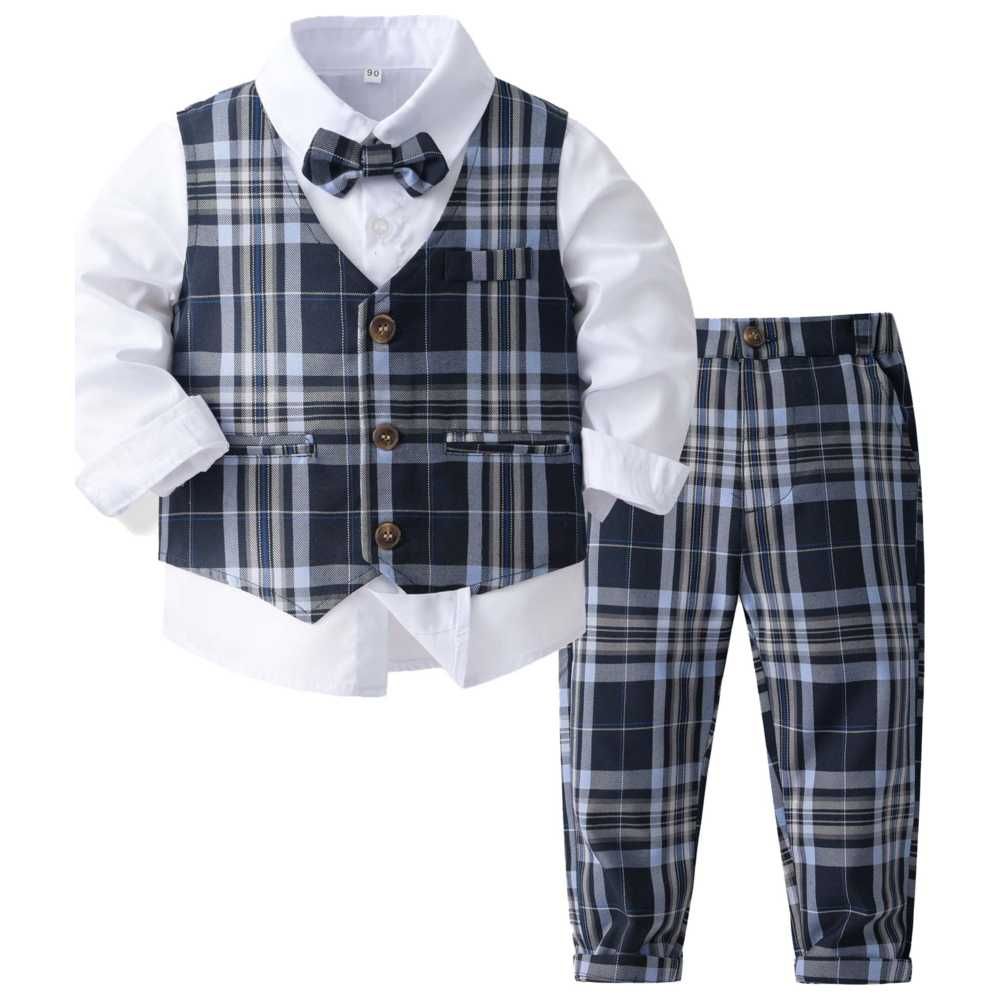 Sugar Rush - 4pc-Set - Checked Shirt, Waistcoat, Bowtie & Pants - Blue