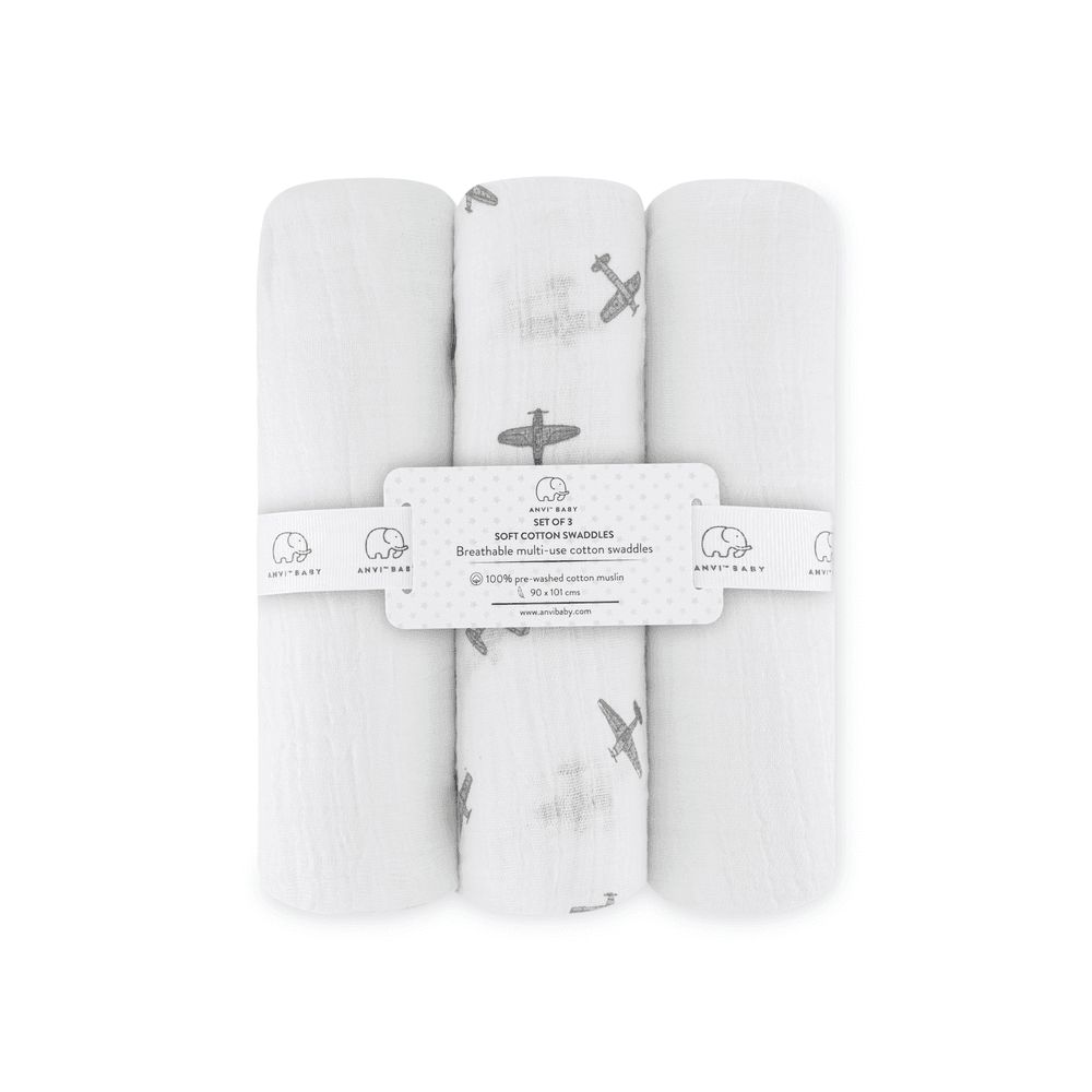 Anvi Baby - Cotton Swaddle - White - Pack Of 3