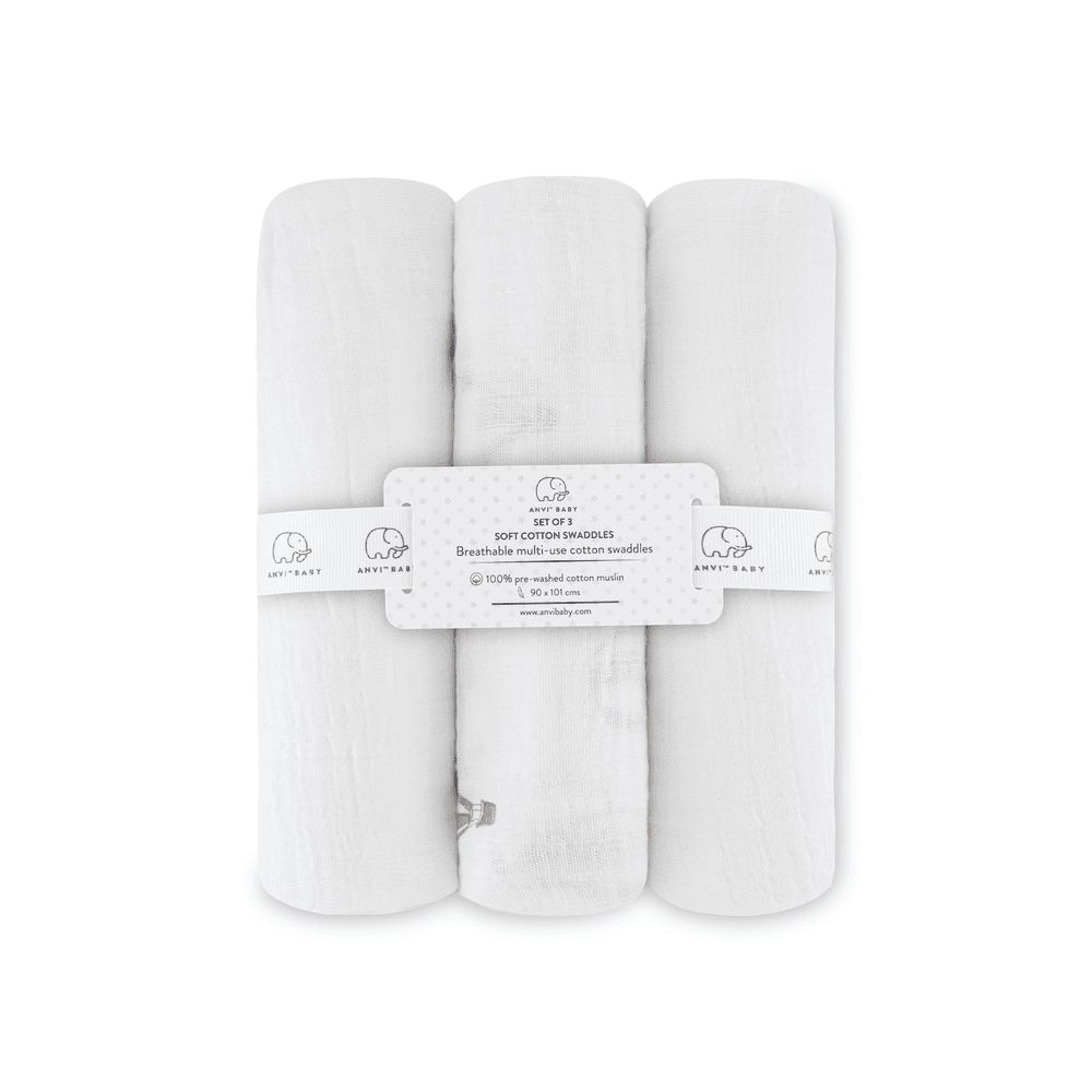 Anvi Baby - Cotton Swaddle Balloons Print - White - Pack Of 3