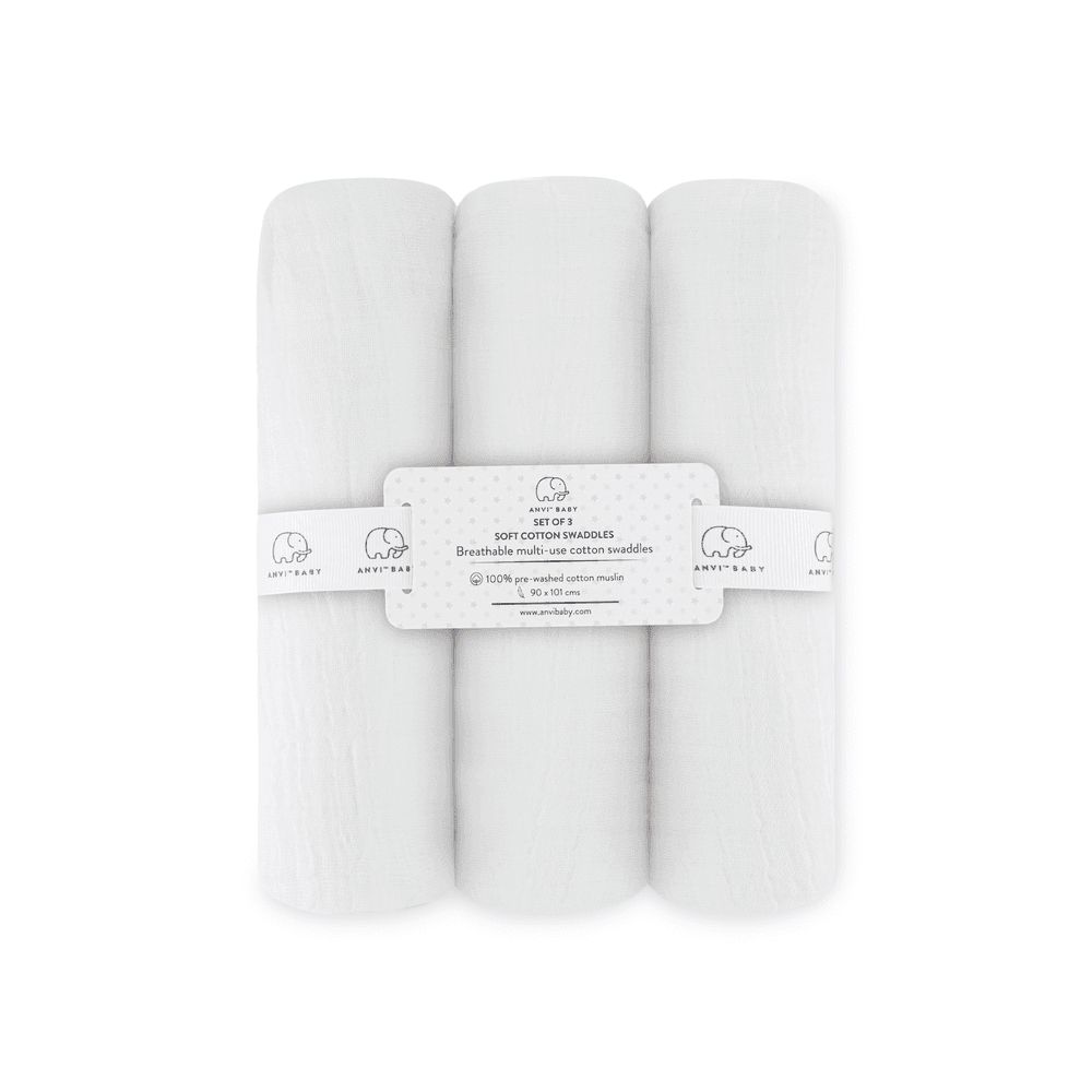Anvi Baby - Cotton Swaddle - Plane White - Pack Of 3