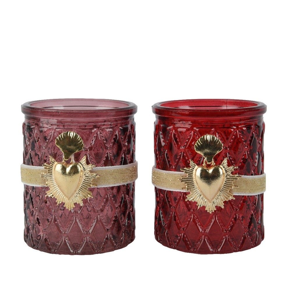 Kaemingk - Glass Heart Tealight Holder With Ribbon - Color May Vary - 1 Pc