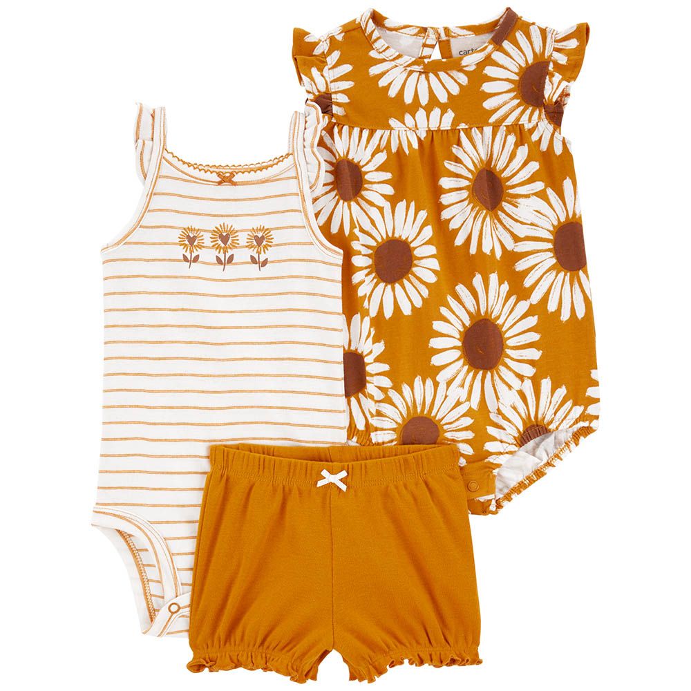 Carters - 3pc-Set - Floral Bodysuit And Shorts