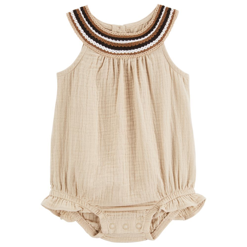 Carters - Girls Crochet Gauze Romper - Tan