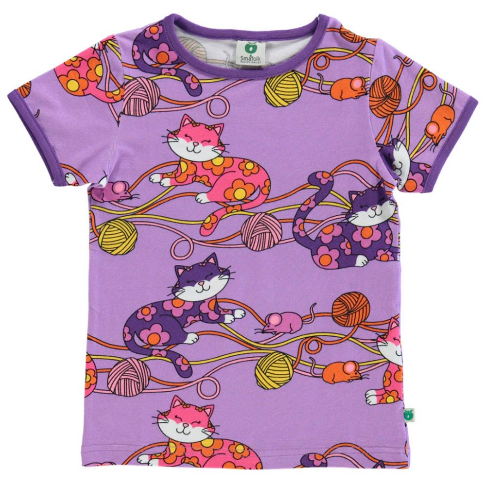 Smafolk - Cats Print Short Sleeve T-Shirt - Purple