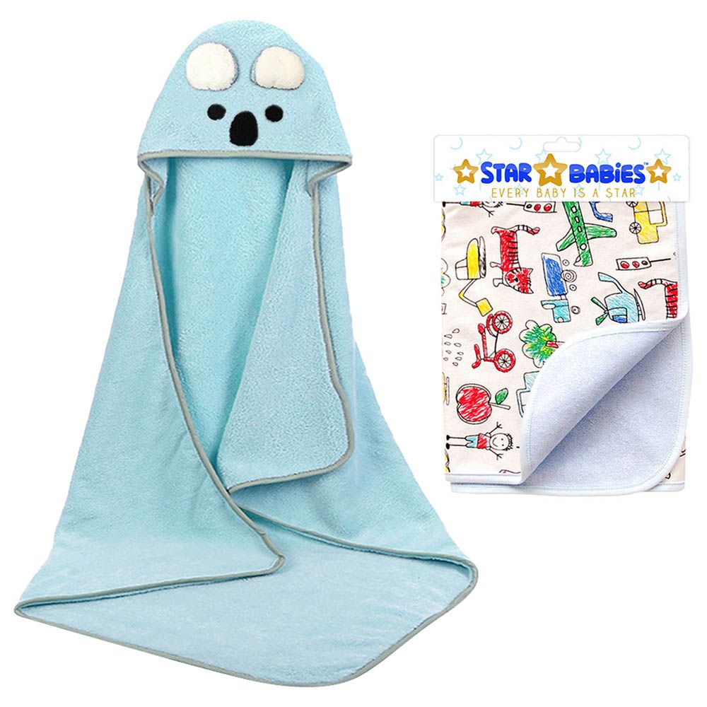 Star Babies - Microfiber Hooded Towel With Reusable Changing Mat - Blue