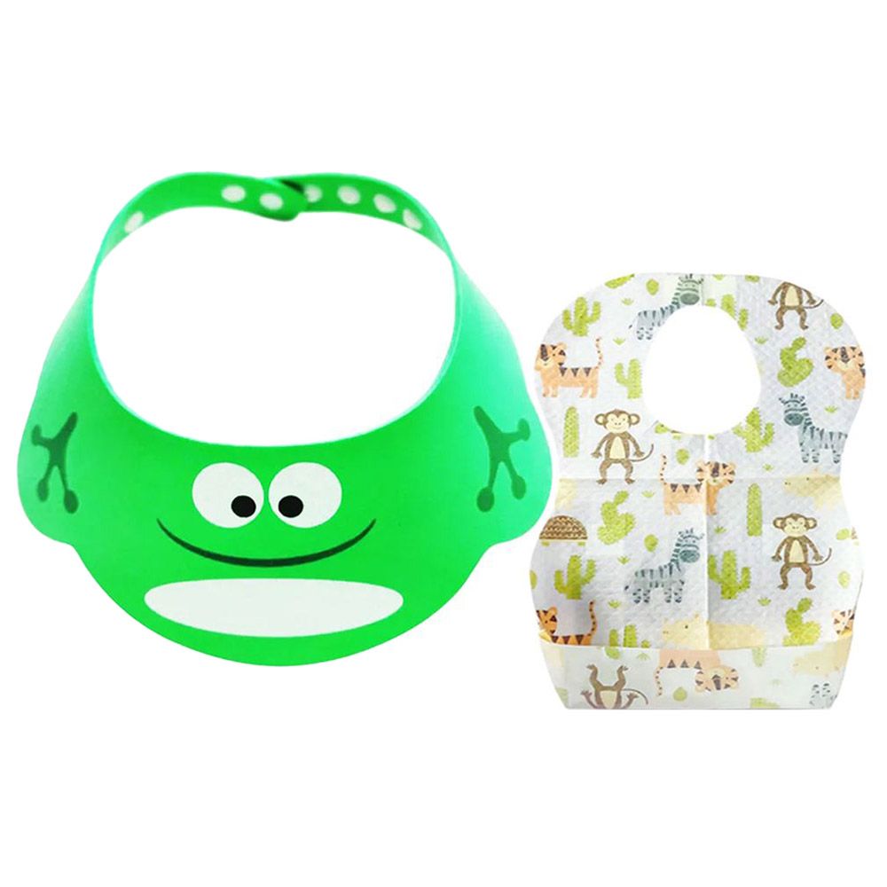 Star Babies - Kids Shower Cap w/ Animal Print Disposable Bibs 20pcs - Green