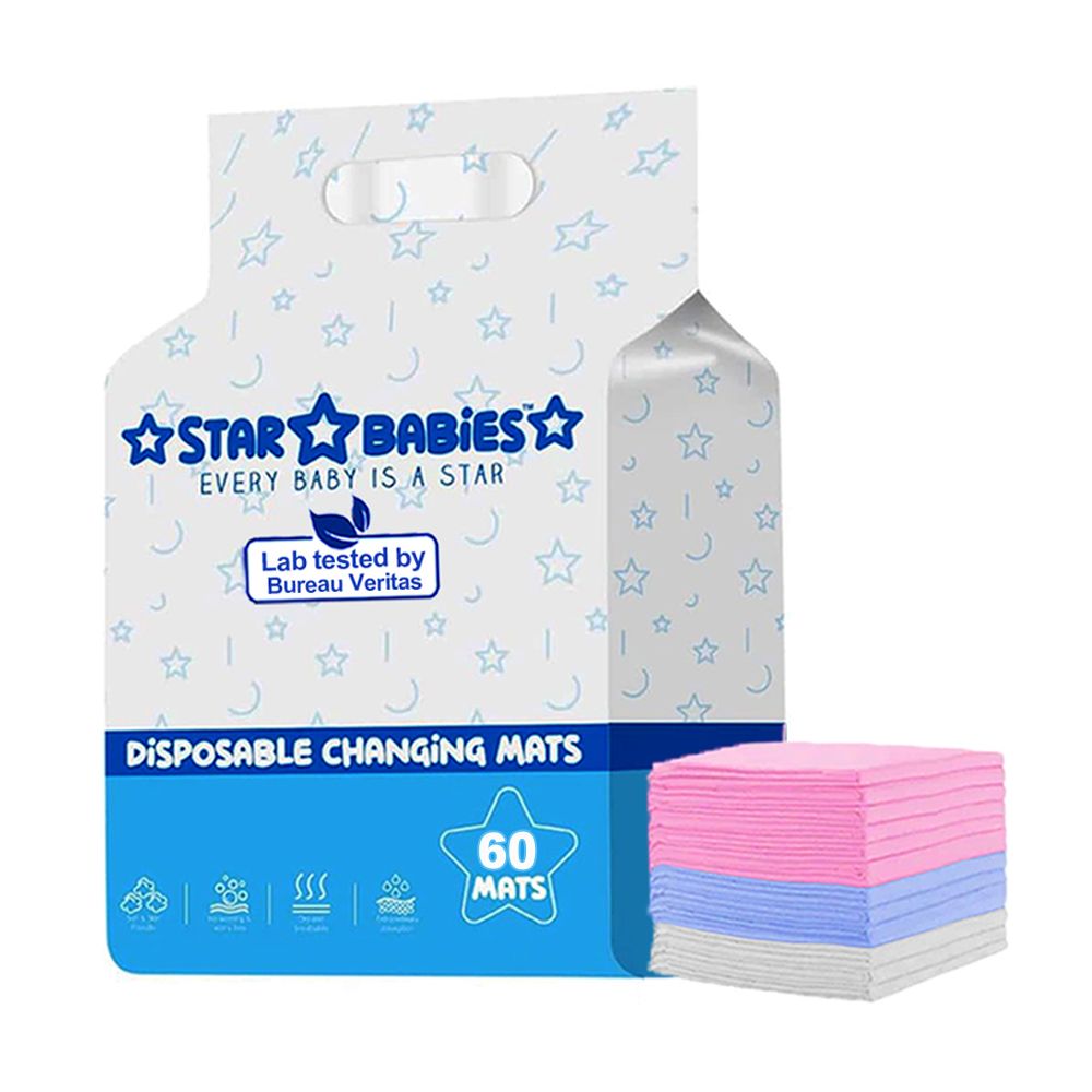 Star Babies - Disposable Changing Mats - 60 Pcs - Pink/Blue/White