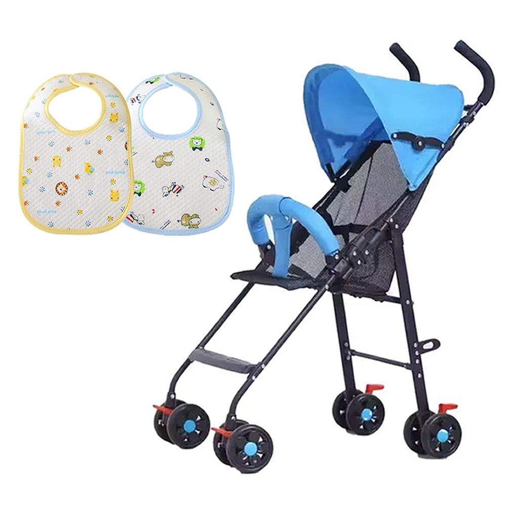 Star Babies - Light Weight Baby Stroller With Cotton Bibs - 2 Pcs - Blue