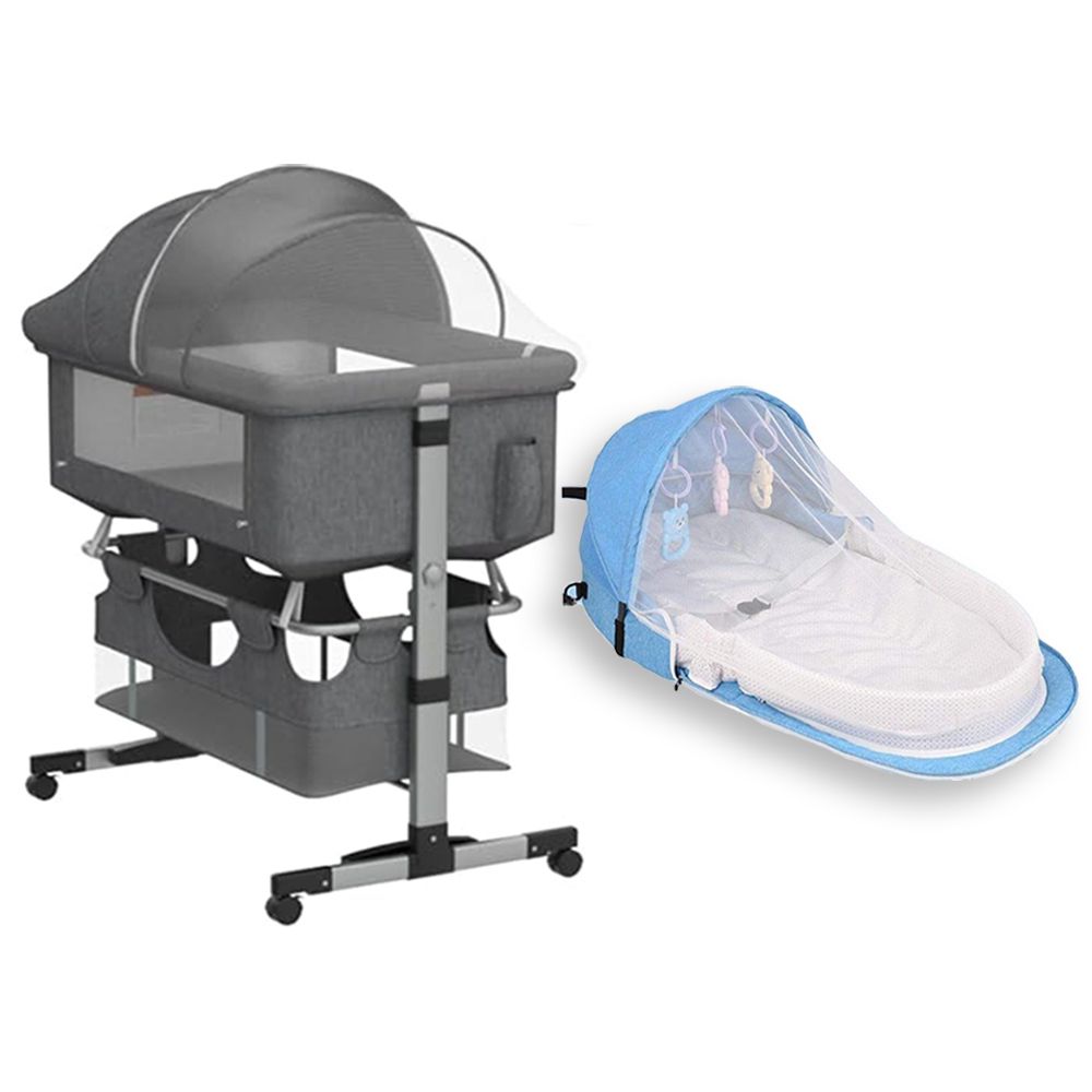 Star Babies Baby - Crib with Mosquito Net - Grey/Blue