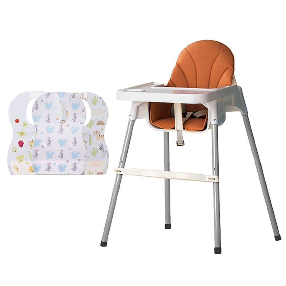 Star Babies - 2-In-1 Baby High Chair With Disposable Bibs - 20 Pcs - Khaki/Multicolor