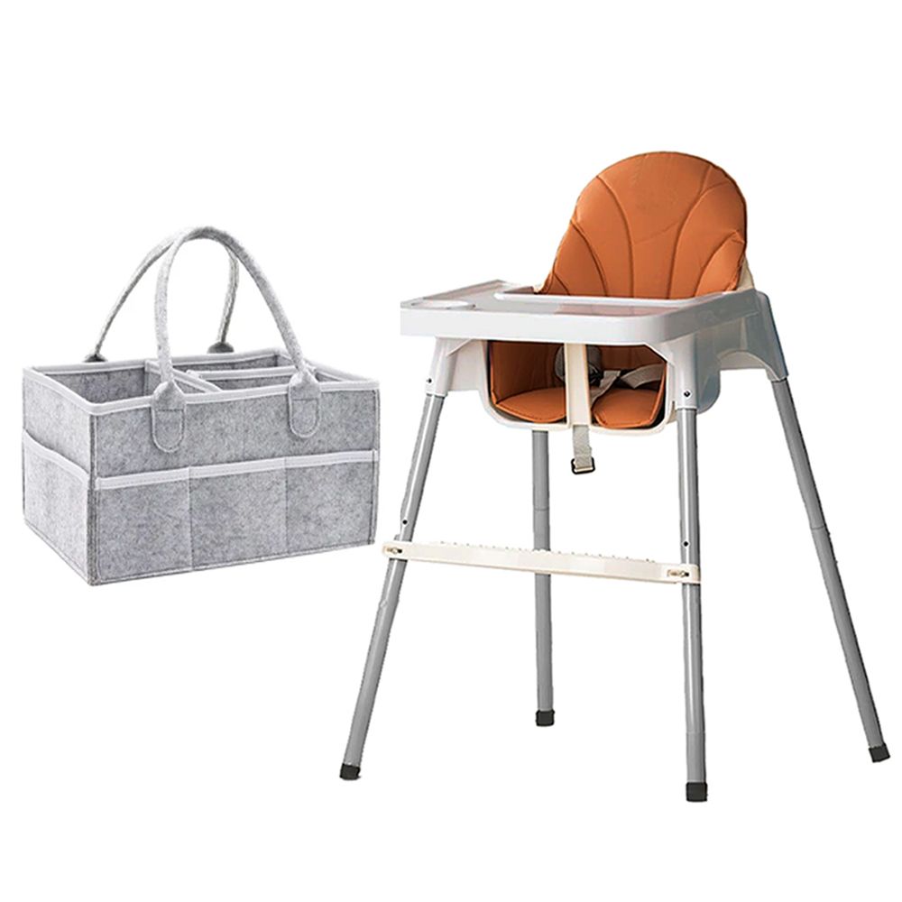 Star Babies - 2-In-1 Baby High Chair With Diaper Organizer Caddy - Khaki/Grey