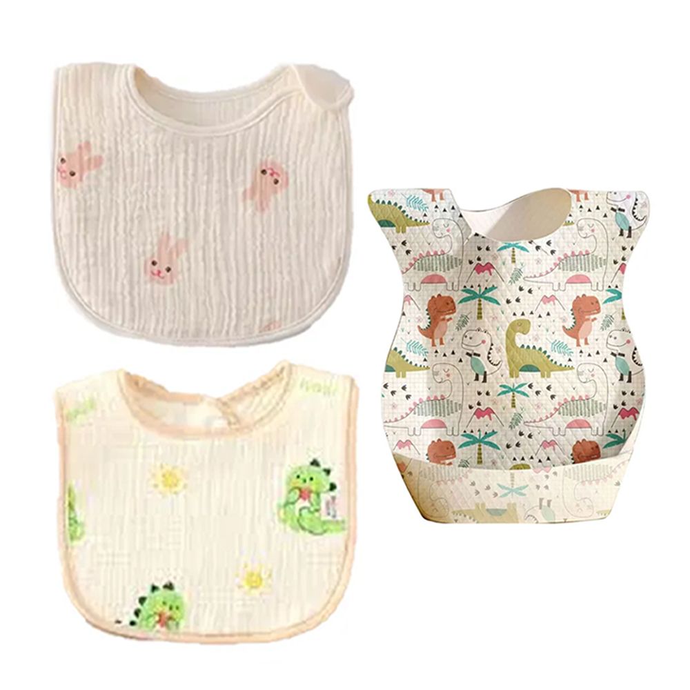 Star Babies - Baby Cotton And Disposable Bib Set - Multicolor - 12 Pcs