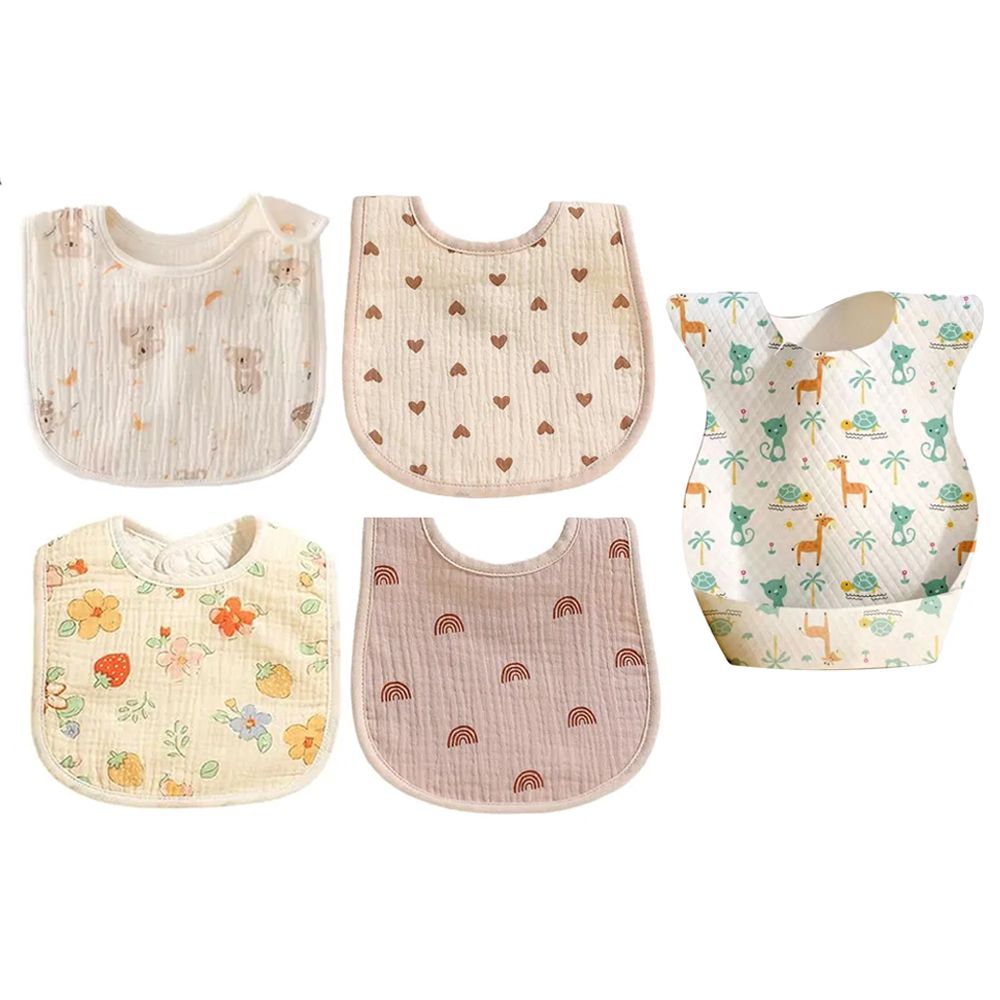 Star Babies - Baby Cotton And Disposable Bib Set - Multicolor - 24 Pcs