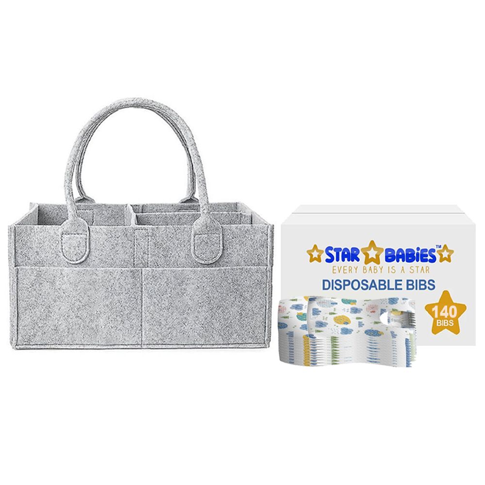 Star Babies - Disposable Bibs And Diaper Caddy Organizer Set - Multicolor - 141 Pcs