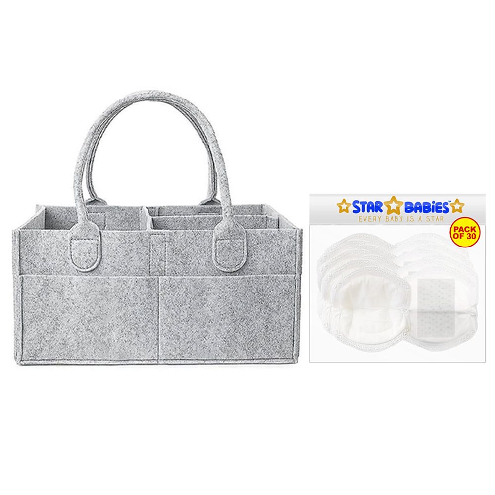 Star Babies - Diaper Caddy Organizer With Disposable Breast Pads - Grey/White - 31 Pcs