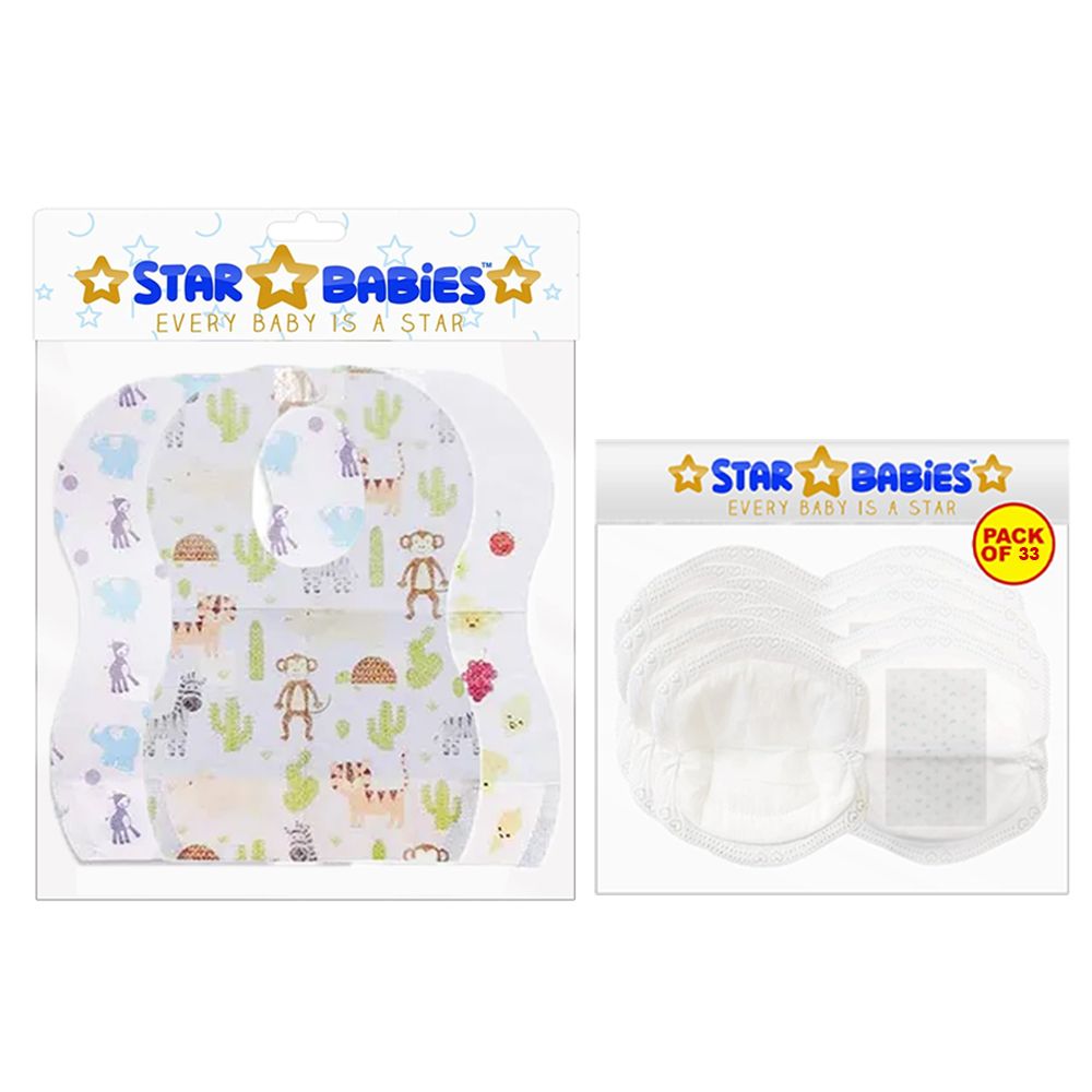 Star Babies - Disposable Bib With Breast Pad Set - Multicolor - 66 Pcs
