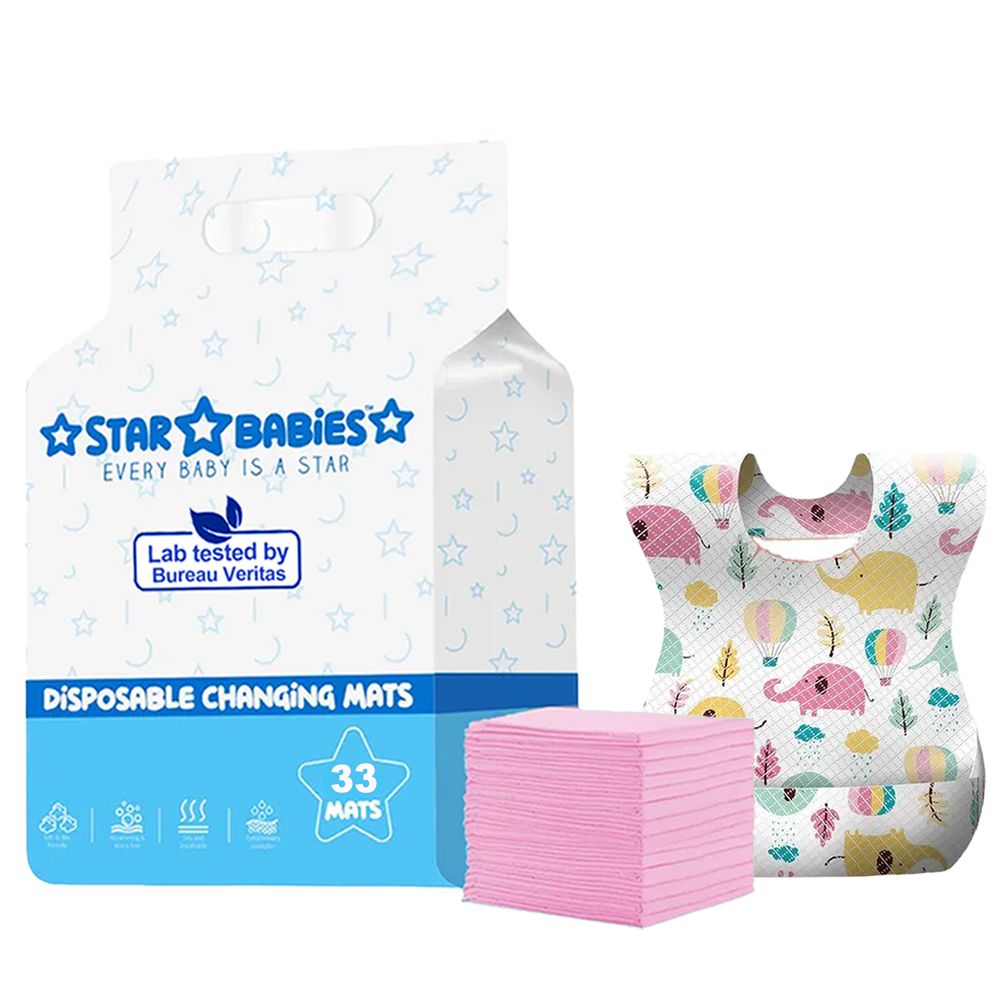 Star Babies - Disposable Bib With Changing Mat Set - Pink - 66 Pcs