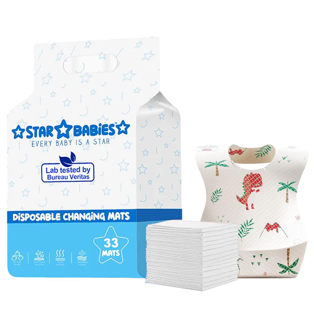 Star Babies - Disposable Bib With Changing Mat Set - White - 66 Pcs