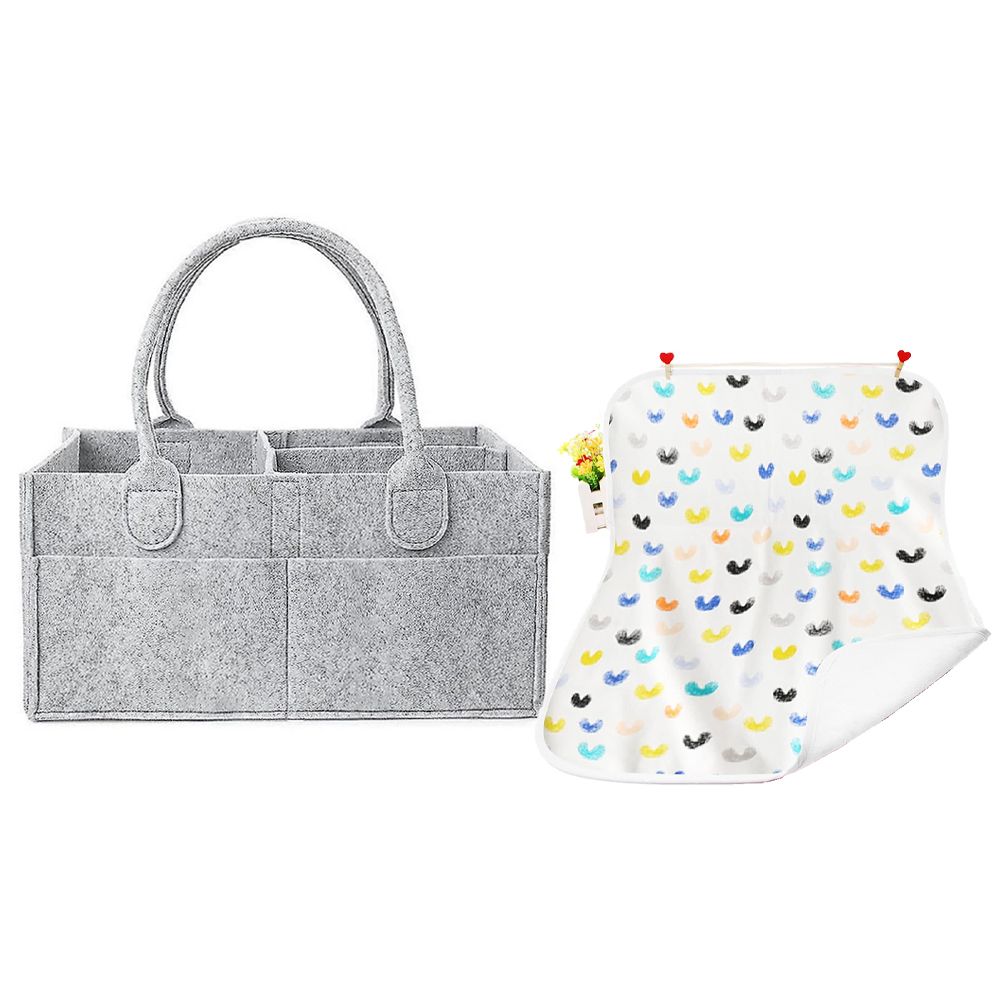 Star Babies - Reusable Changing Mat & Diaper Caddy Organizer Set - Grey/White - 2 Pcs