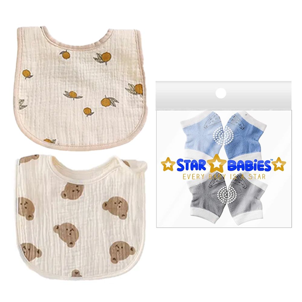 Star Babies - Boy's Knee Pad And Cotton Bib Set - Multicolor - 4 Pcs