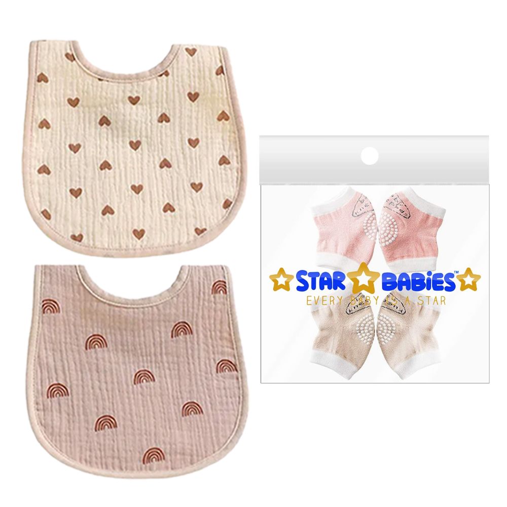 Star Babies - Girl's Knee Pad And Cotton Bib Set - Multicolor - 4 Pcs
