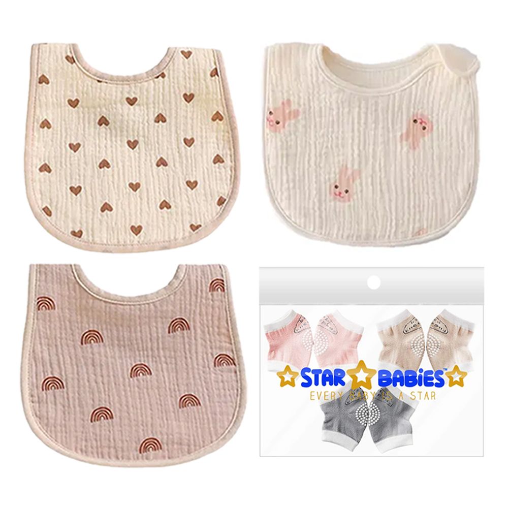 Star Babies - Girl's Knee Pad And Cotton Bib Set - Multicolor - 6 Pcs