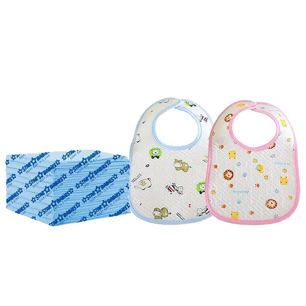 Star Babies - Cotton Bib And Disposable Changing Mat Set - Multicolor - 12 Pcs