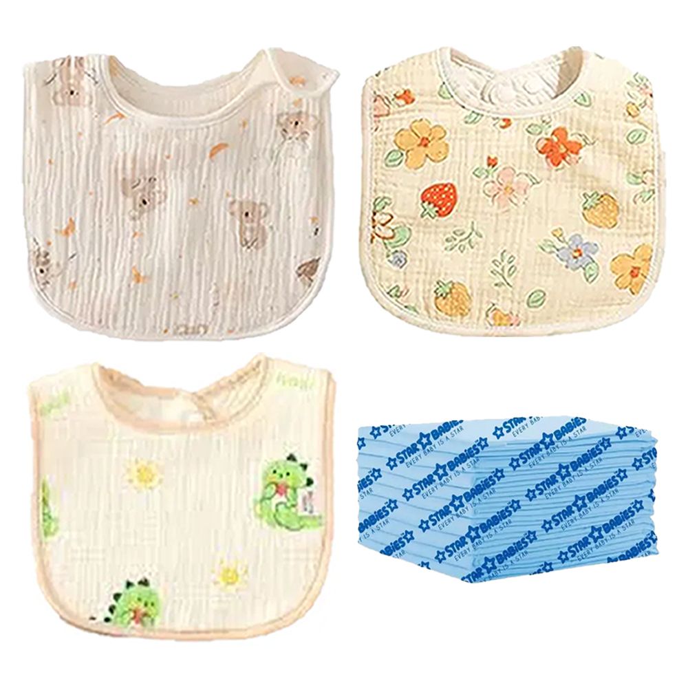 Star Babies - Cotton Bib And Disposable Changing Mat Set - Blue - 18 Pcs