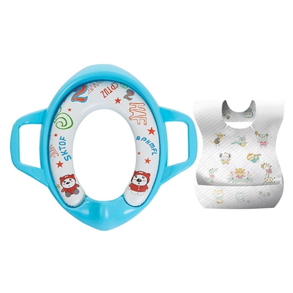 Star Babies - Disposable Bib And Potty Training Seat With Handle Set - Blue - 21 Pcs