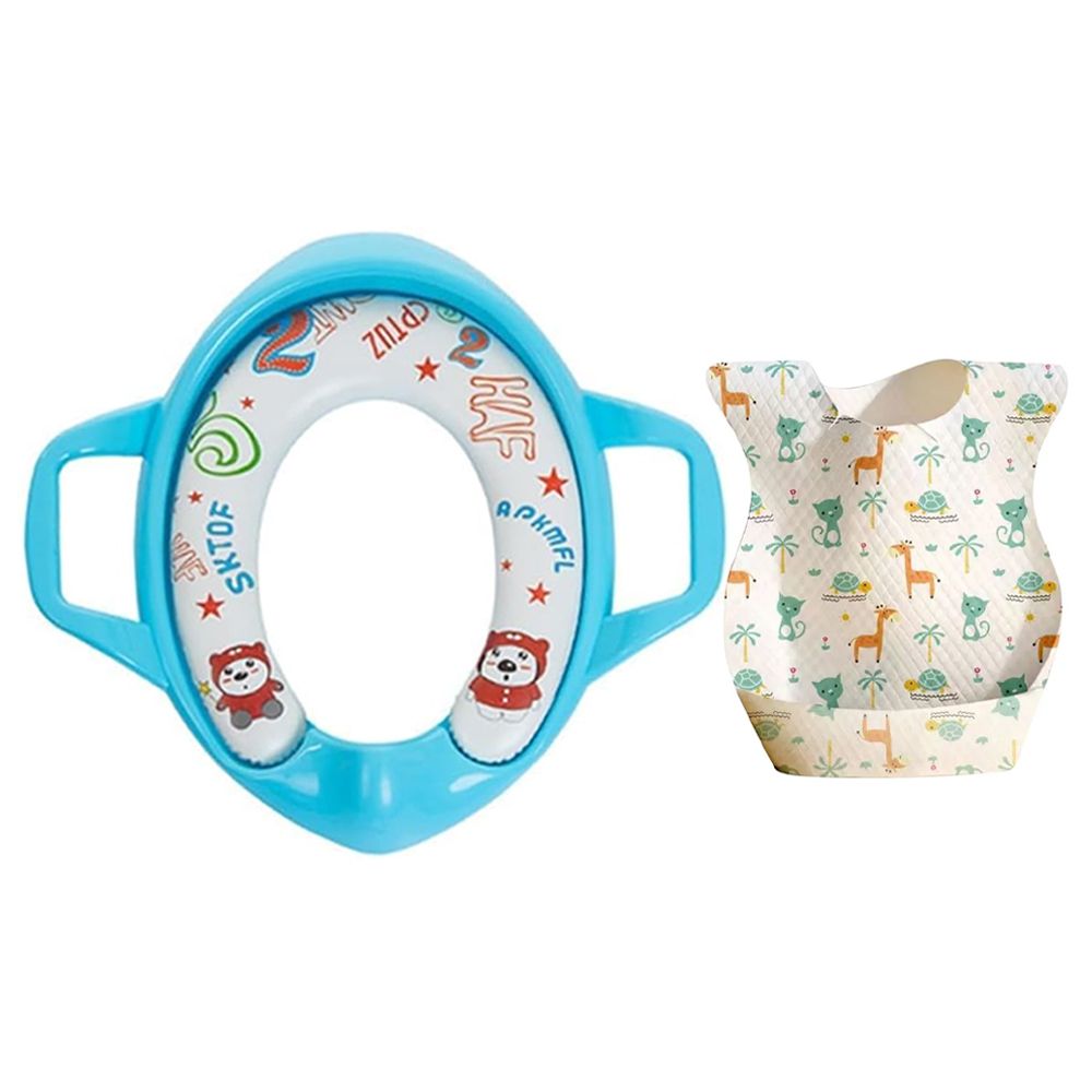 Star Babies - Disposable Baby Bib And Potty Training Seat With Handle Set - Blue/White - 21 Pcs