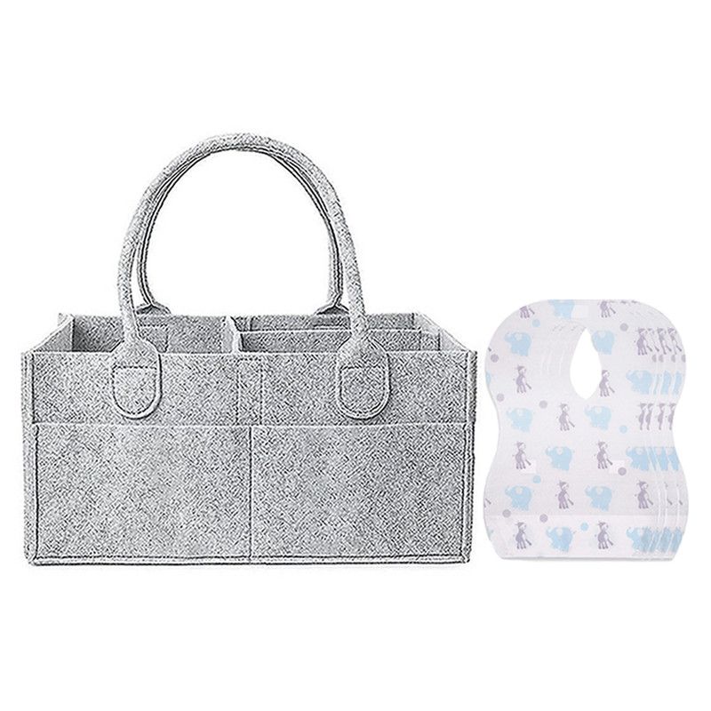 Star Babies - Baby Diaper Caddy Organizer With Disposable Bibs 100Pc Set - Grey