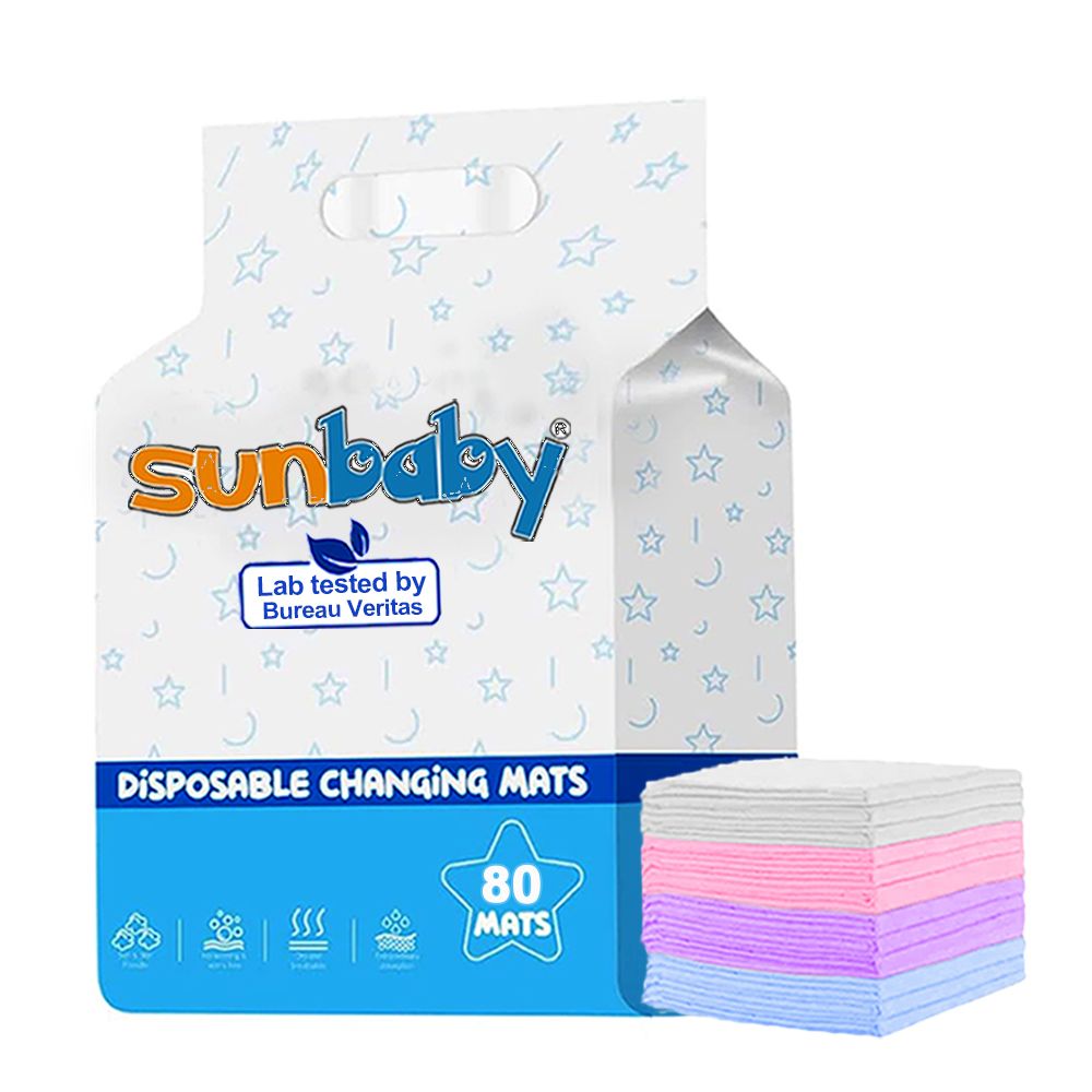 Sunbaby - Disposable Changing Mats - 80 Pcs - White/Pink/Lavender/Blue - Large