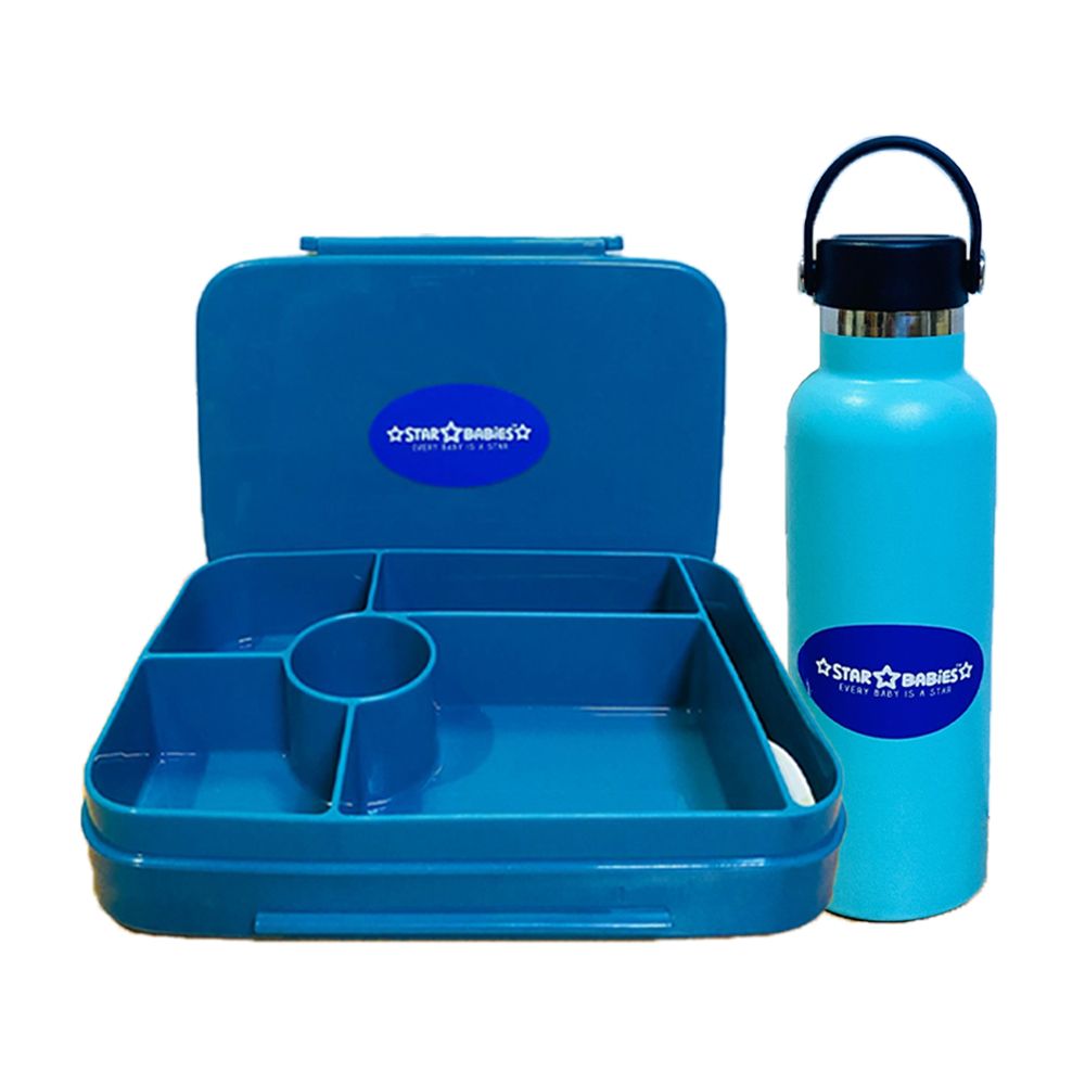 Star Babies - Lunch Box w/ 4 Compartments & Water Bottle - Blue - 600 ml