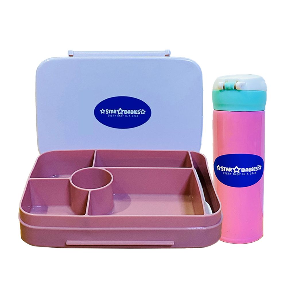 Star Babies - Lunch Box With 4 Compartments & Water Bottle - Pink - 400 ml